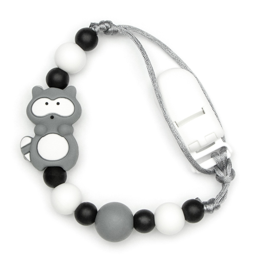 Pacifier Clips Baby Raccoon - Gray