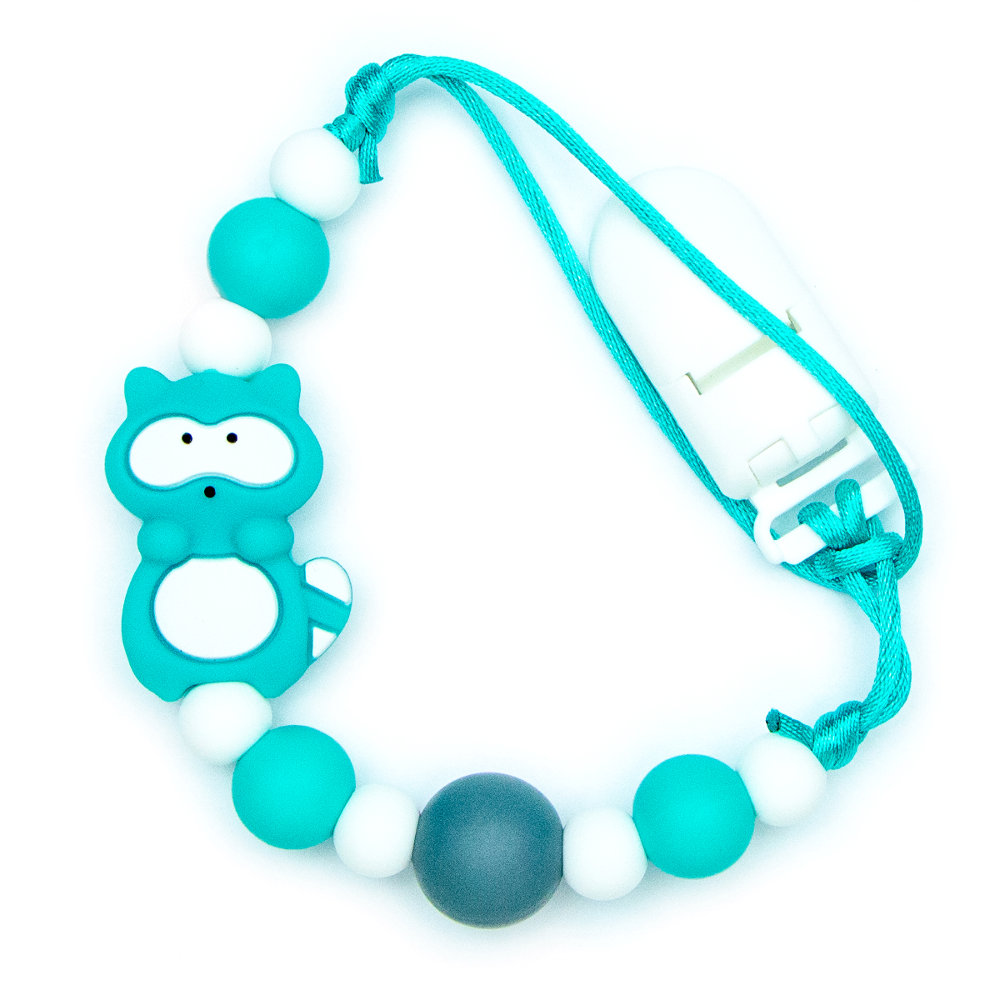 Pacifier Clips Baby Raccoon - Turquoise