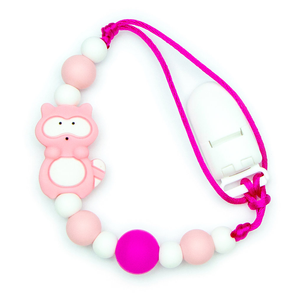 Pacifier Clips Baby Raccoon - Pink