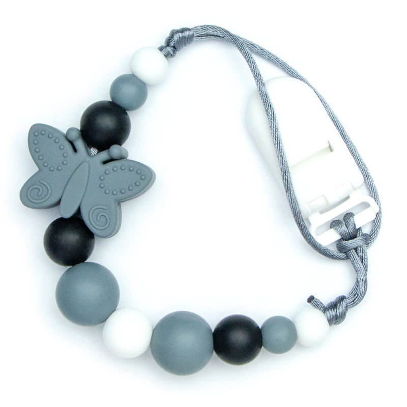 Pacifier Clips Butterfly - Gray