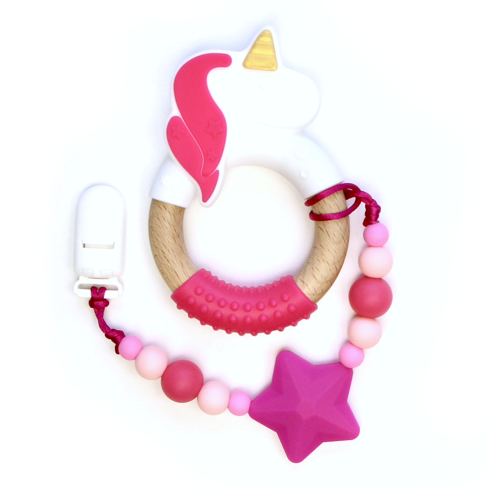 Jouets de dentition Licorne en Bois - Magenta